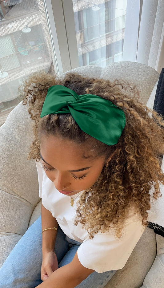 Luxury Satin Turban Twist Headband - Emerald Green